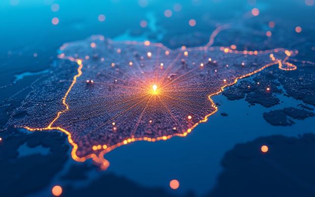 Mapa estilizado de Barcelona con pines de negocios locales activos y conectados digitalmente
